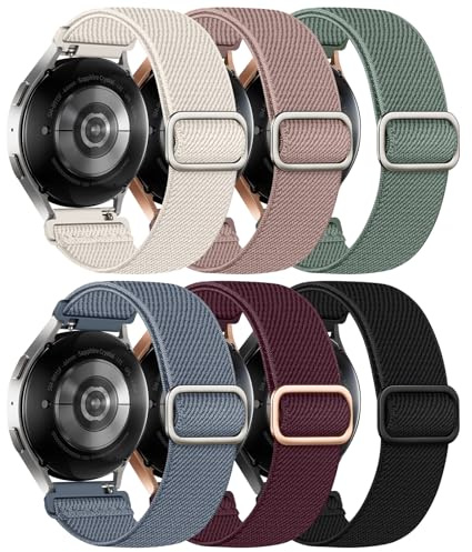 Joehwerr 6 Pack Elastic Band Compatible with Samsung Galaxy Watch 7 6 5 4 FE Strap 40mm 44mm, All 20mm Garmin/Amazfit/Huawei Water-Resistant Stretchy Nylon Sport Straps for women men