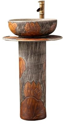 Clásico Lavabo de cerámica Lotus for exterior con grifo y desagüe, lavabo de pedestal retro de pie. Práctico