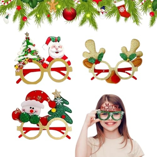 Weihnachts-Glitter-Partybrille, Weihnachtsbrillenrahmen, Glitzer, Weihnachtsfeierbrille, Weihnachts-Kostüm-Dekoration, Weihnachtskostüm, kreative Brille für Weihnachtsfeierbedarf, 4 Stück