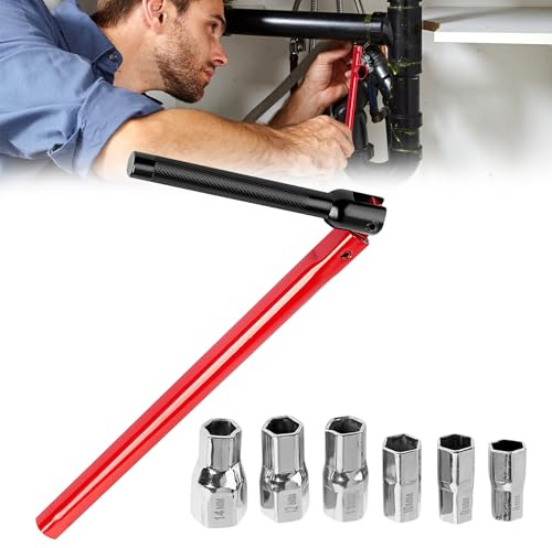 Manyugo 1Set Tap Spanner, 8-14mm Adjustable Tap-Nut Spanner | Back Nut Kit, Spanner with Changeable Wrench Socket, for Kitchen, Bathroom, Toilet, Tight Space