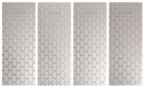 VILLFUL Juego de 4 Piedras de Afilar de Diamante Rectangulares Forma de Granos y Base Antideslizante para Cuchillos de Chef y Cerámica Afilado Rápido y Preciso