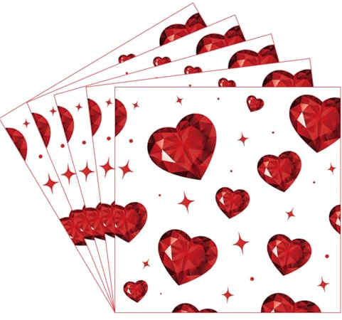 Ovanda 20 Stück Herz Servietten (33 x 33 cm), Rot Liebe Servietten, Valentinstag Papierservietten, Hochzeit Tischdeko, Liebesherz Papierservietten, Valentinstags Party Geschirr, Muttertag Dekoration