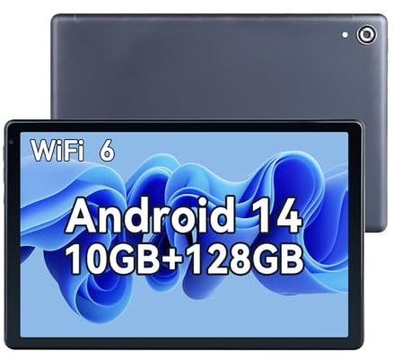 MUISOO 10 Zoll Tablet Android 14, 10GB RAM 128GB ROM 1TB TF, Octa-Core 2.0GHz Prozessor, 5G + 2.4G WiFi 6, 8 + 5MP Dual Camera, 5000mAh Akku, Bluetooth 5.0, Tablets mit Widevine L1 Grau