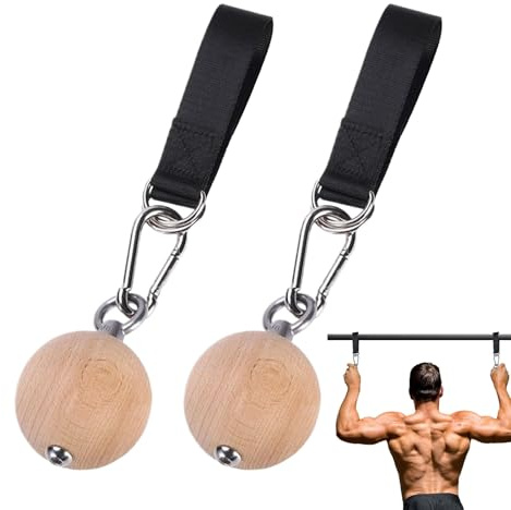 Klimmzug Kugelgriff - Trainingsset Holz Kraftgriffe | Kletter Werkzeug Unterarm Training Edelstahl Gurt Rutschfest | Klimmzugstange Kettlebell Langhantel Widerstandsband