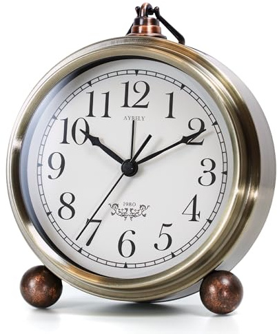 AYRELY® Réveil Matin Analogique Vintage 13,5 cm, Silencieux, Fonctionne à Piles, Horloge Métal avec Lumière, Idéal pour Bureau, Chambre, Étagère ou Salon