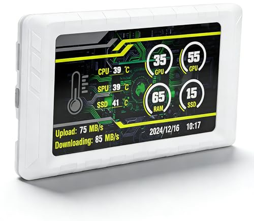 Sxhlseller 5 Zoll Zweitbildschirm, FHD LCD Display (854 X 480) Zur Überwachung von CPU, GPU Temperatur, Speicherdaten und Bildwiederholrate mit Dynamischen Videothemen, für Wins 10/11 PCs (White)