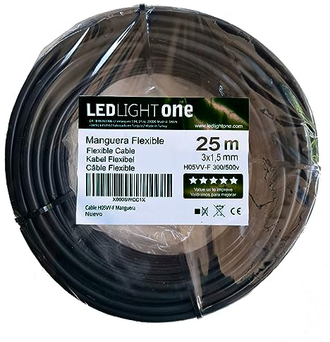 Led Light One Cable H05VV-F Tuyau 3x1,5mm 25m (Noir) Tension de service : 500v Câbles pour installations fixes et mobiles dans les locaux domestiques et de bureaux.