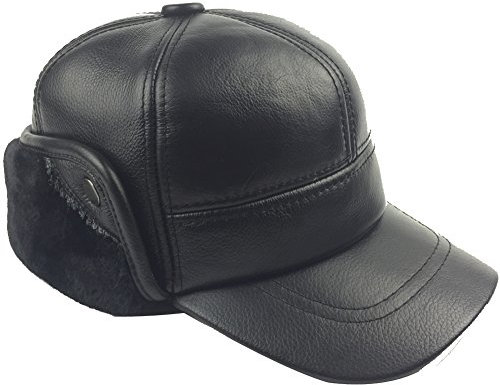 Sandy Ting Winter-Baseballmütze aus Leder, mit Ohrenklappe, für Herren - Schwarz - large