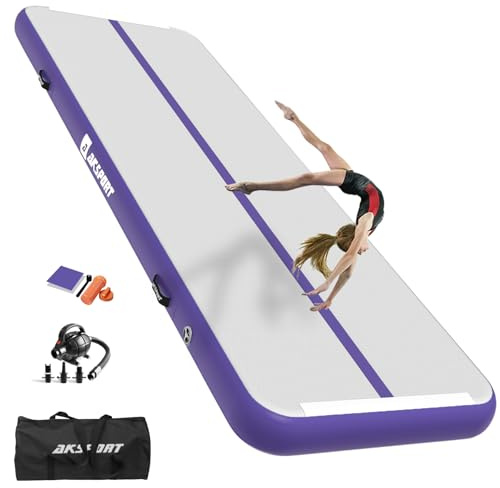AKSPORT Gymnastics Air Mat Tumble Track Tumbling Mat Inflatable Floor Mats with Air Pump for Home Use/Tumble/Gym/Training/Cheerleading/Parkour/Beach/Park/Water