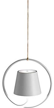 Zafferano Poldina-Wiederaufladbare LED Hängeleuchte, Leuchte mit Aluminiumgehäuse, IP54, Geeignet für den Außen-und Innenbereich, Dimmbar, EU-STECKER-Weiß, 2.2 W