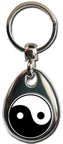 KAZMUGZ Llavero con símbolo de Yin y Yang. Taoísta perfecto equilibrio armónico. Llavero de metal de alta calidad. Llavero de doble cara. Se puede utilizar como colgante de coche y colgante de bolso,