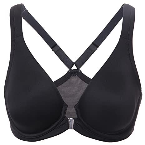 DELIMIRA Damen Vorderverschluss Racerback BH Grosse Grössen Bügel BHS Tiefer Ausschnitt Ungefüttert Vollschalen Schwarz 95B