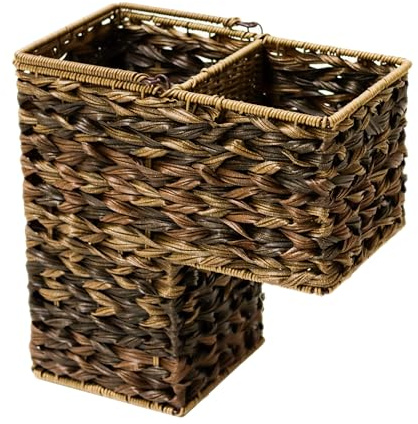 Trademark Innovations 14.5 Plastic Wicker Storage Stair Basket With Handles (Brown)