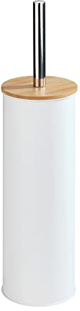 WENKO WC-Garnitur Mod. Tortona, geschlossene Toilettenbürste aus Stahl, kombiniert mit Bambus, Ø 9,5 x 38,5 cm, Weiß
