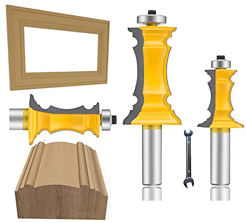 OLETBE - Juego de 2 brocas para enrutador, vástago de 1/2 pulgada, cortador de moldura de madera para carpintería, estante de fotos, panel ingletado, juego de brocas profesionales (SQ-A1)