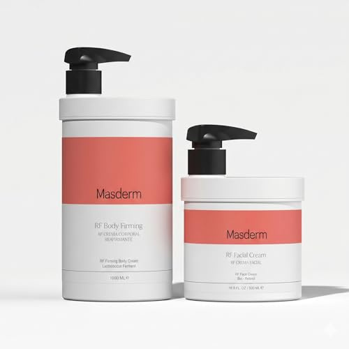 MASDERM - Crema Gel Radiofrecuencia Facial y Corporal Hidratante 500 ml y 1 L, Gel Conductor Profesional, Crema Antiedad con Ácido Hialurónico y Colágeno, Reafirmante y Antiarrugas - 2 Pack