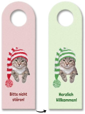 Bitte nicht stören und Herzlich Willkommen Türhänger mit niedlichem Kätzchen und Bobbelmütze