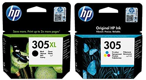 HP 305XL Tintenpatrone, hohe Kapazität, Schwarz (3YM62AE) und 305 Standard-Kapazität, Farbe (3YM60AE)