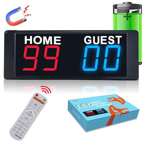 YZ Magnetic Battery Powered Cornhole Scoreboard,Portable Digital Scoreboard with Remote,Ping Pong Score Keeper with Buzzer,LED Electronic Scoreboard for Basketball/Baseball/Volleyball/Billiard Games