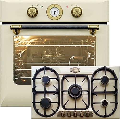 Kaiser set di cottura Autarkic forno da incasso EH 6432 ElfBE Eco+KG 9325 ElfEm, Retro, Elettrico, Girarrosto, 10 funzioni + Piano cottura a gas 90cm, smaltato, 3,8 KW WOK, gas naturale/propano