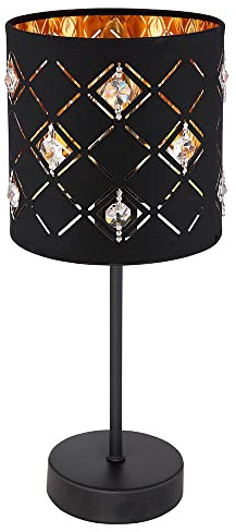Warme tischlampe innen| Schwarz/Gold | E14 | Kristalle aus Acryl | Wohnzimmer | Schlafzimmer