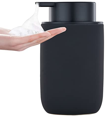 Black Foaming Hand Soap Dispenser - Bathroom Lotion Hand Pump Dispenser Matte Black Foam Soap Dispenser Ceramic Dish Liquid Dispenser for Hand Wash Dispenser (Rubber Paint)
