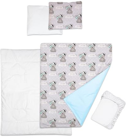 5 pezzi biancheria da letto per bambini con federe e lenzuolo in jersey per culla 90 x 40 cm (It's a Boy)