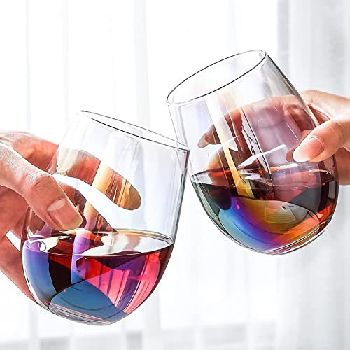 Copas de vino iridiscentes, copas de vino arcoíris de 18 onzas, copa de vino moderna grande para burdeos, cabernet, sauvignon, Burdeos, vino, jugo, agua, vasos de vino modernos sin tallo rojo y blanco