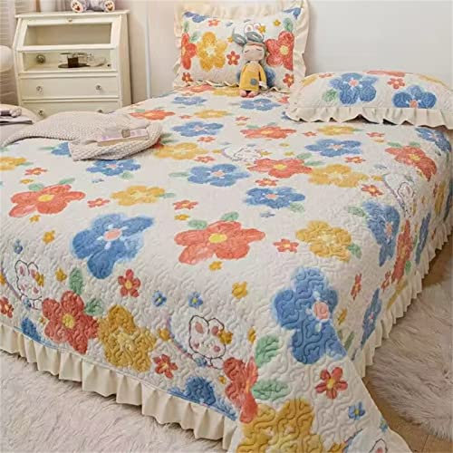 KNVSS Tagesdecke, Milch-Samt Bettüberwurf, Baumwolle Bettüberwurf für Doppelbett, Gesteppte Bunte Decke Set Patchwork Wohndecke mit 2 Kissenbezug (Rot,250x230cm)