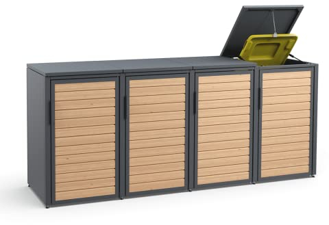 MEISTERBOX Forst - 4er Mülltonnenbox - Mülltonnenverkleidung mit Klappdach - Mülleimerunterstand 240L - Holzelemente