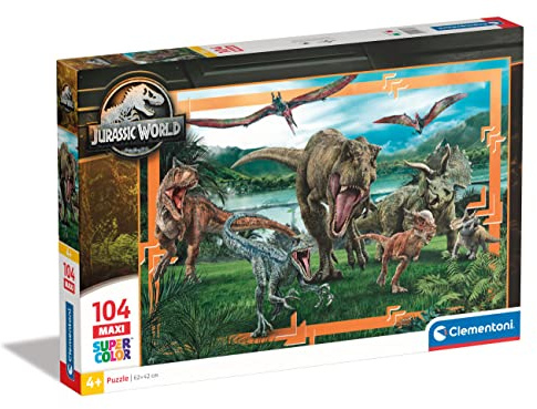 Clementoni - 23770 - Supercolor Puzzle - Jurassic World - Puzzle 104 Maxi Teile Ab 4 Jahren, Buntes Kinderpuzzle Mit Besonderer Leuchtkraft & Farbintensität, Geschicklichkeitsspiel Für Kinder