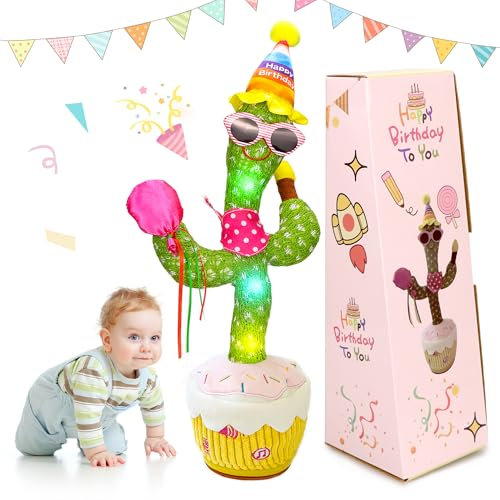 Edencomer Cactus che balla e ripete, volume regolabile cactus parlante canta 10 canzoni volume regolabile, Styling per il compleanno cactus ha una funzione di registrazione di bagliori danzanti