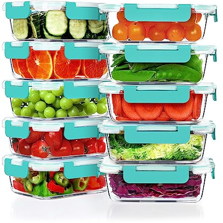 VERONES 10Pack 22OZ Glass Meal Prep Containers, Airtight Glass Lunch Containers Set, Glass Food Storage Containers with Lids,Exclusive of BPA, for Microwave, Oven, Freezer&Dishwasher Friendly,Green