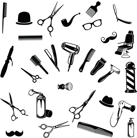 PLIGREAT Removable Hairdressing Tools Wall Decals Black Vinyl Salon Gadgets Mural Stickers for Beauty Salon, Home Powder Room & Barber Shop DIY Peel & Stick Waterproof Wall Art Decor