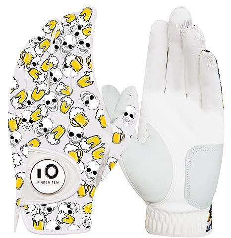 FINGER TEN Golfhandschuhe Herren Links Rechts Hand Leder mit Ballmarker Sommer, Golf Handschuhe Männer Weathersof Premium Qualität Weicher Komfort