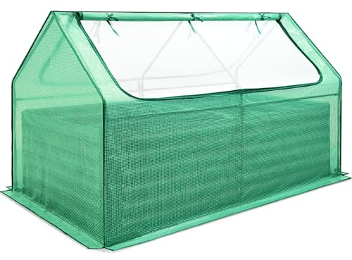 Quictent Hochbeet, verzinkt, für Gartenarbeit, Gemüse, mit Abdeckung, 1,8 x 0,9 x 0,6 m hoch, Metall-Pflanzkasten, für den Außenbereich (grün)