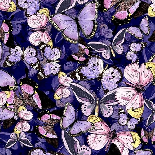 Textrend Jersey Stoff Meterware Kinder - 100% Baumwolle - Stoff zum Nähen - Textilien 1x1.6m - Entwürfe für Kinder (Schmetterlinge auf lila Hintergrund)