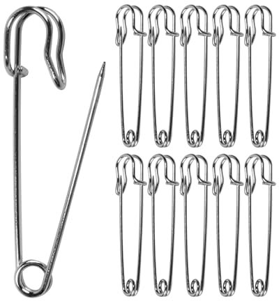 QUJUFIND Sicherheitsnadeln aus Edelstahl, 7,6 cm, groß, für Kleidung, Leder, Leinen, Decken, Handwerk, Röcke, Kilts, extra große, robuste Sicherheitsnadeln, silberfarben, 10 Stück