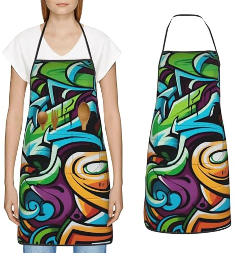 YoupO Kochschürze mit großen Taschen, wasserdichte Arbeitsschürze für Männer und Frauen, Weiss/opulenter Garten, Einheitsgröße