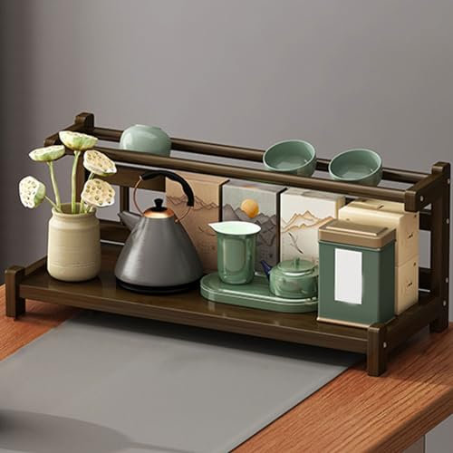 Dxcaicc 2 Tier Wooden Station Organizer for Countertop, Coffee Mug Rack Holder Stand Display Shelf, Multi-Functional Kitchen Storage Organizer,for Tea,Coffee,Wine,Cup,Brown,1 Layer