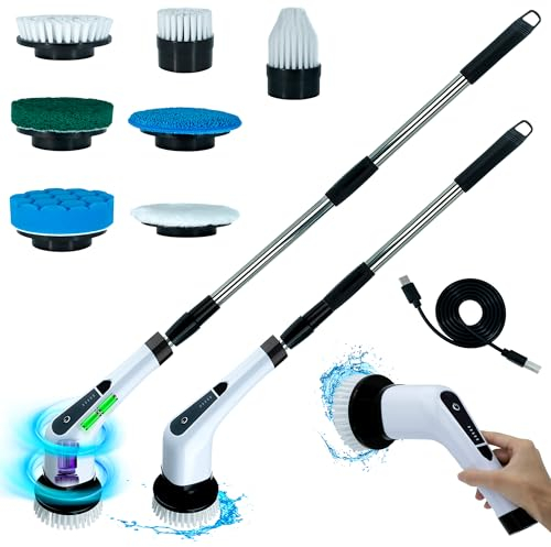 Befrima Electric Spin Scrubber 7 in 1 - Waterproof Electric Cleaning Brush, Cordless Shower Scrubber with Adjustable Handle, Electric Spin Scrubber 360° and Dual Speed for Cleaning Bathroom