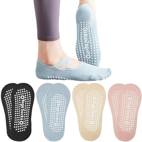 4 Pares Comodos Calcetines Yoga Pilates Para Mujeres y Hombres Antideslizantes Calcetines Artes Calcetín Marciales Tobillero Deportivo Con Puntos Antideslizantes para Yoga Fitness Ballet, EUR 36-39