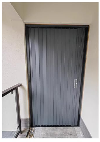Schiebetür Falttür falttüren innentüren Robuste Falttür mit Schlüsselschloss – Aluminium, 1811761661611561511361261016661cm breit, vorgebohrt, grau, Falttür, Innenschiebetür, temporäre Tür, Raumteiler