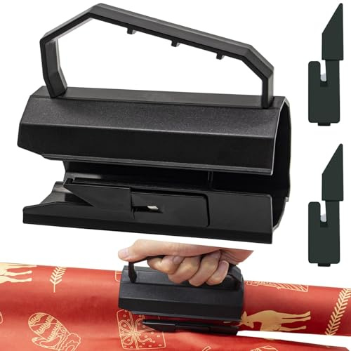 Ryvera Papierschneider mit Griff & 2 Ersatzklingen für Geschenkpapier | Papierschneider mit verborgener Sicherheitsklinge, glatter Schnitt, geeignet für Weihnachts- und Geburtstagsverpackung