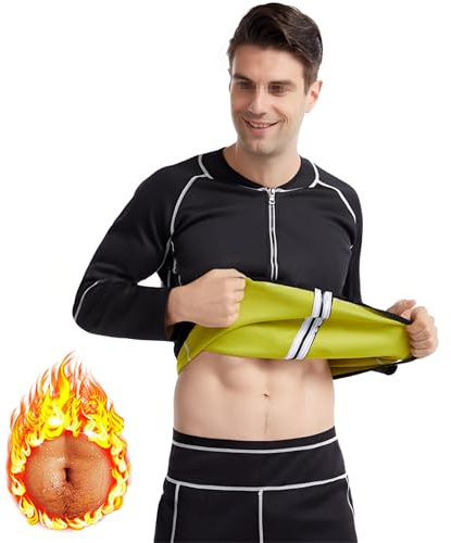 Weyot Tuta Sauna Dimagrante Uomo, Fitness Sudorazione Body Shaper, Tuta per Sudare, Maglietta per Sudare di Sudorazione Manica Lunga in Neoprene con Cerniera per Palestra Fitness Yoga Corsa