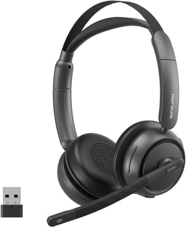 Nuroum HP31DU(2nd Gen) Wireless Headset with Mic for Work, Bluetooth Headset with Noise Cancelling Microphone, 45H Runtime/Multi-Point, Dongle/USB Connection to PC/Laptop/Cell Phone for Zoom/Teams