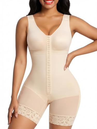 SHAPERX Kvinnors Fajas Colombianas Magkontroll Formkläder Efter Förlossning Fullkroppsformare Bodysuit, BEIgE, XXL