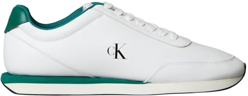 Calvin Klein Runner Sneaker Hombre Retro de Piel, Multicolor (Bright White/Galapagos), 44