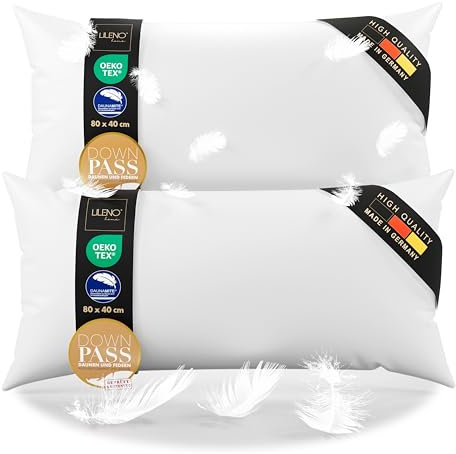 LILENO HOME 3-chamber down pillow 40 x 80 (set of 2) - suitable for allergy sufferers - cotton pillow 40 x 80 cm with feathers and down filling - durable and breathable pillow 40 x 80 cm down and