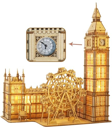 Music Park 3D Puzzle Holz Erwachsene Big Ben Modellbau mit echter Uhr Personalisierte Geschenke für Frauen Deko Wohnzimmer